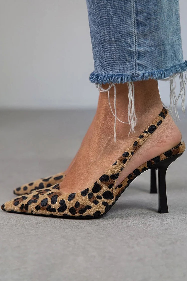 Women's Slingback Heels – Patterned Pointed Toe Open Back