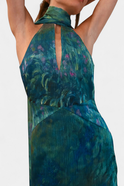 Monet Chiffon Dress | Impressionist Print, High Neck