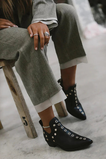 Women's Studded Ankle Boots – Pointed Toe Block Heel All-Over