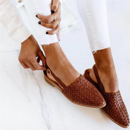 Women's Woven Slingback Loafers – Closed Toe Buckle Strap