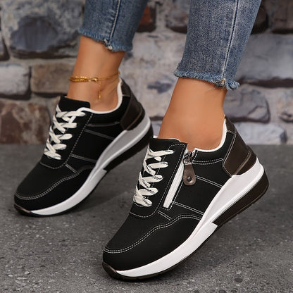 Women's Orthopedic Low-Cut Sneakers – Lace-Up Panel Upper