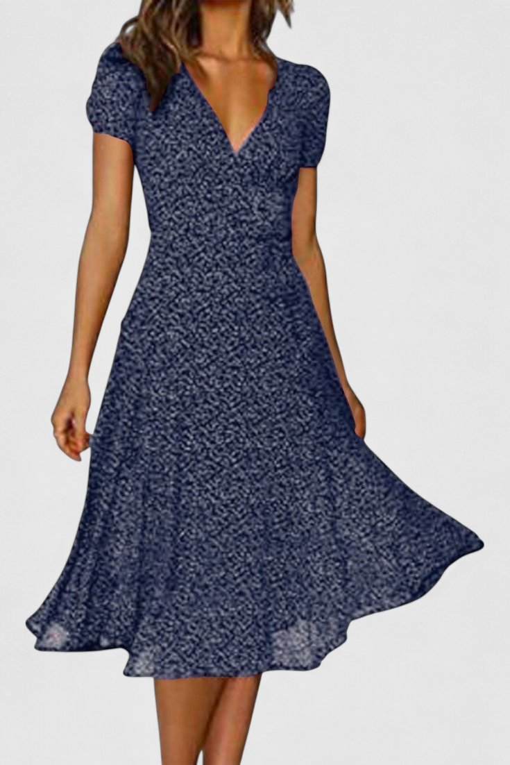 Nuria A-Line Midi Dress | V-Neck, Dynamic Hem, Everyday