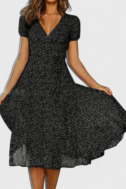 Nuria A-Line Midi Dress | V-Neck, Dynamic Hem, Everyday