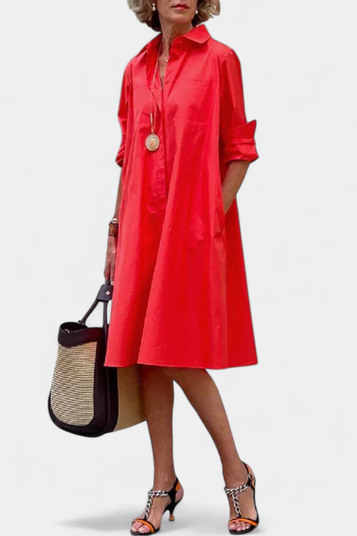 Larissa Cotton-Silk Midi Dress | Lapel Collar, Minimalist