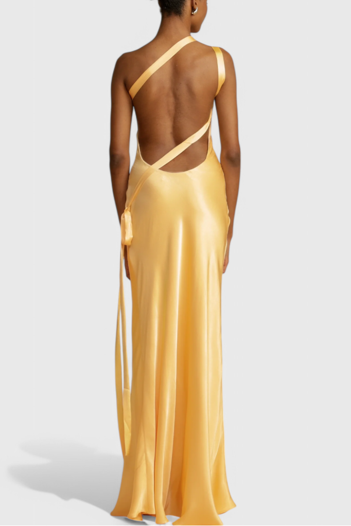 Luna Maxi Dress | Diagonal Straps, Open Back, Lustrous