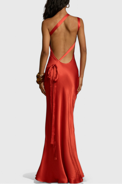Luna Maxi Dress | Diagonal Straps, Open Back, Lustrous
