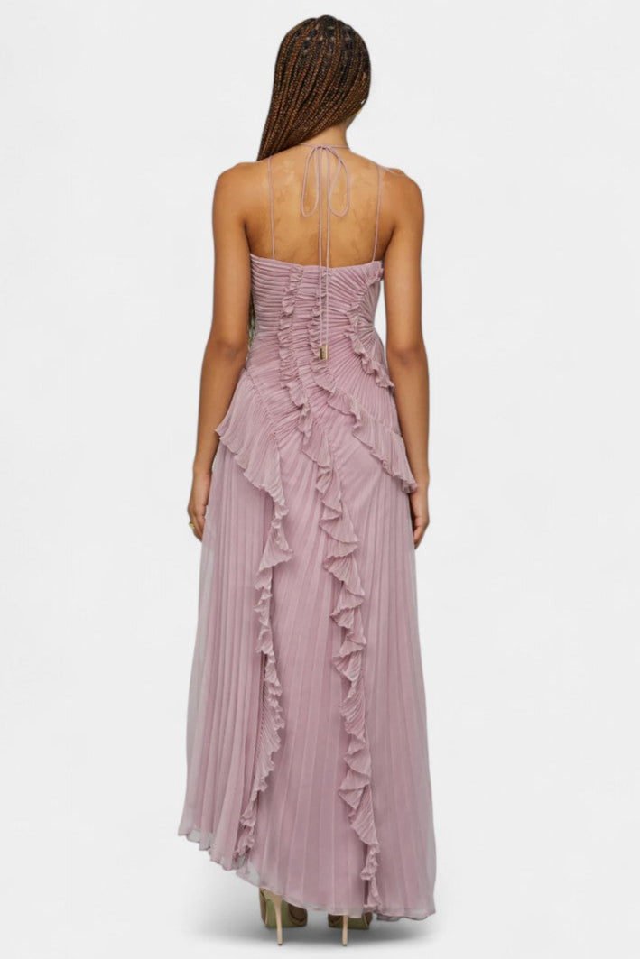 Lily Halter Dress | Pleated Ruffle, Dusty Lilac