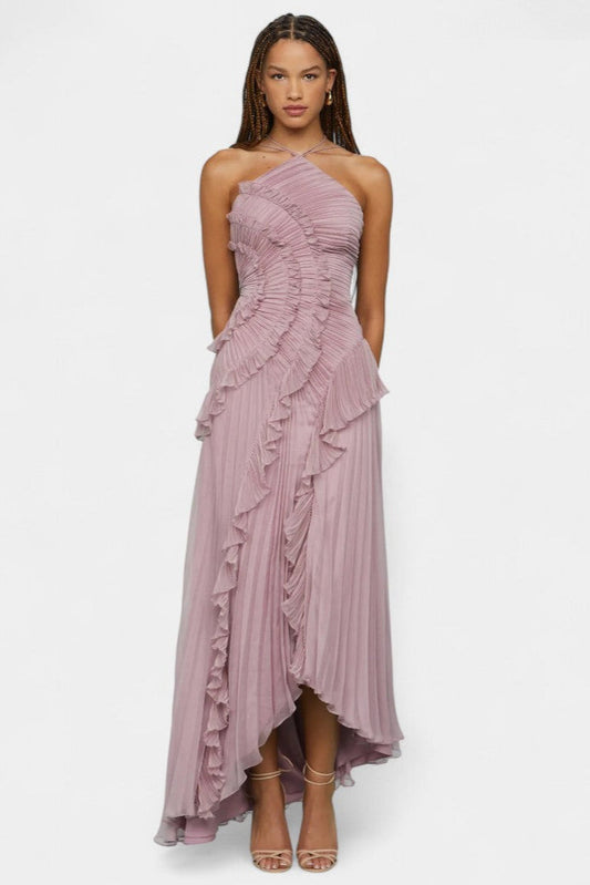 Lily Halter Dress | Pleated Ruffle, Dusty Lilac