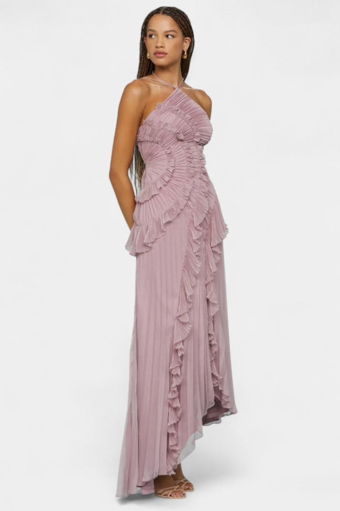 Lily Halter Dress | Pleated Ruffle, Dusty Lilac
