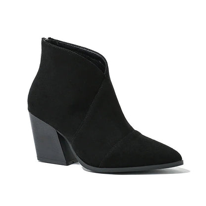 Women's Ankle Boots – Pointed Toe Block Heel Clean Upper