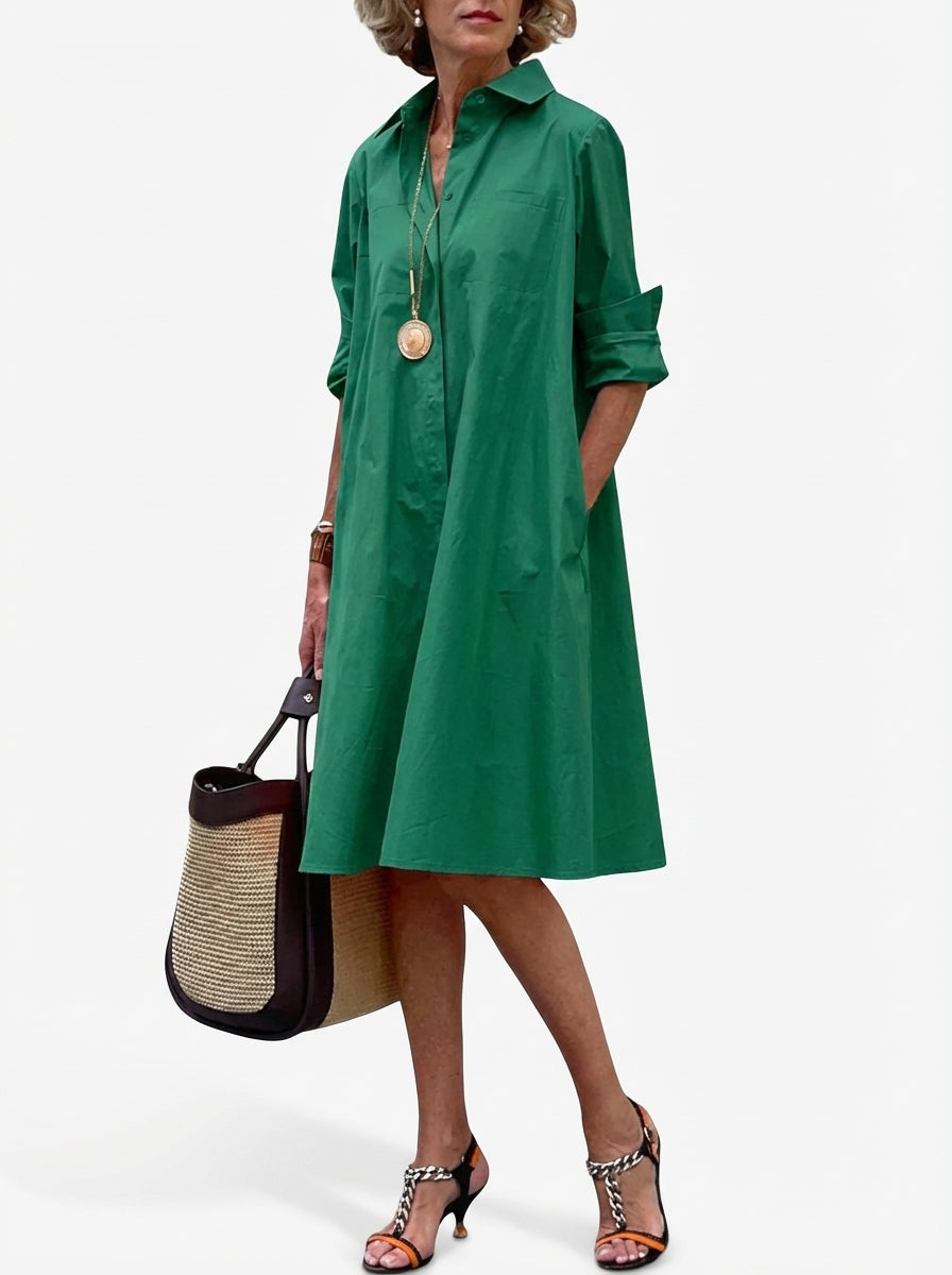 Larissa Cotton-Silk Midi Dress - Green