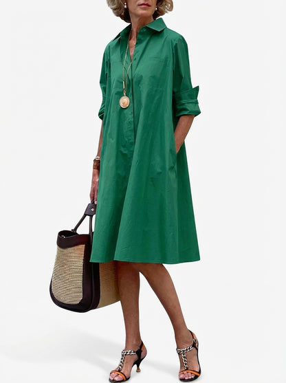 Larissa Cotton-Silk Midi Dress - Green