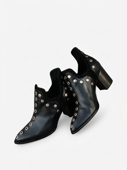 Women's Studded Ankle Boots – Pointed Toe Wide Block Heel