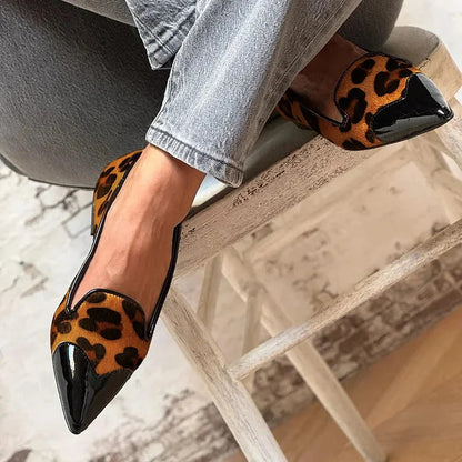 Women's Animal Print Pointed Toe Loafers – Slip-On Flat