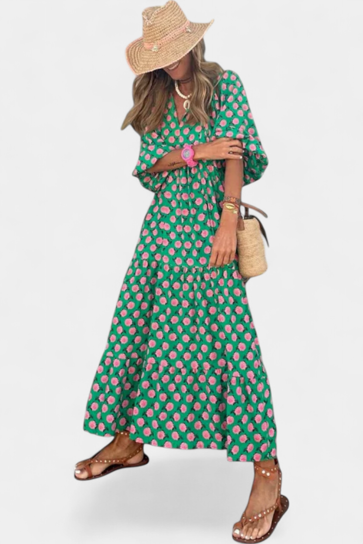 Aroa Boho Dress | Artistic Floral, Free-Spirited Flow