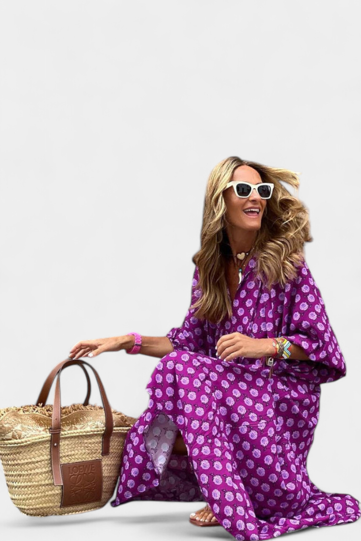 Aroa Boho Dress | Artistic Floral, Free-Spirited Flow