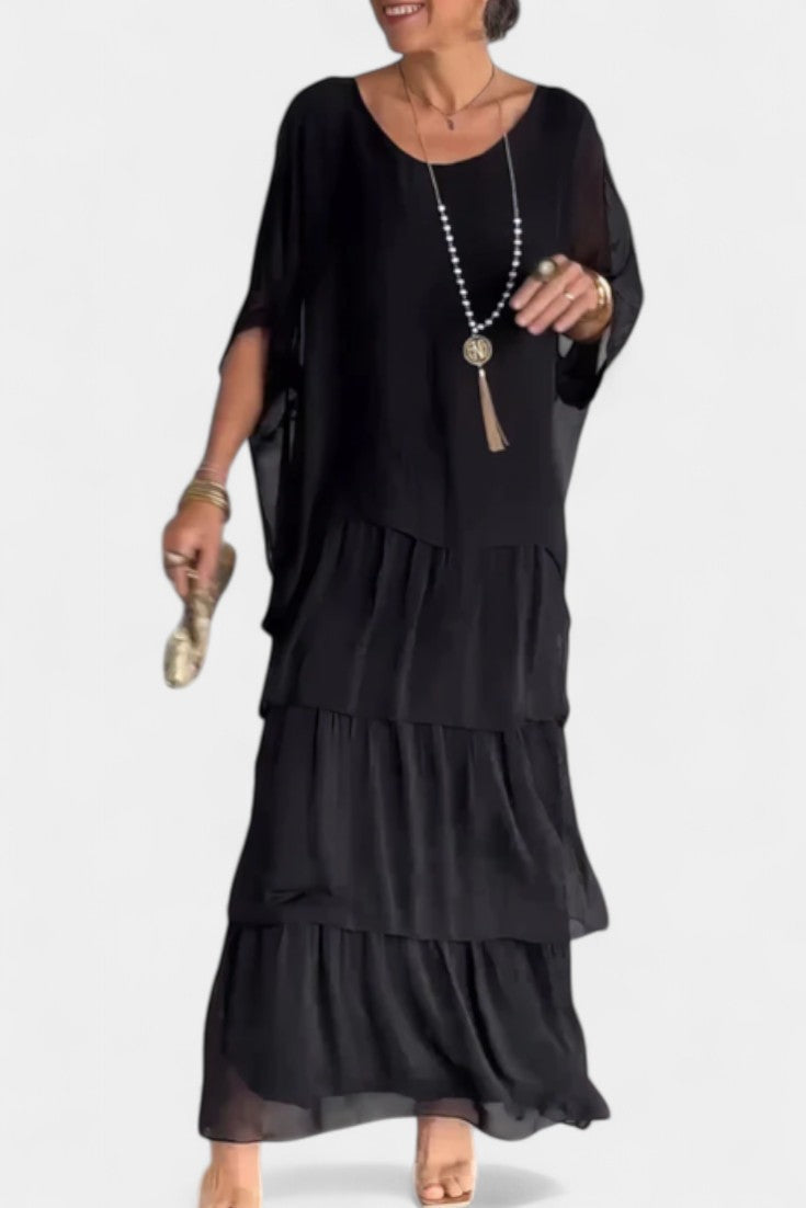 Caroline Maxi Dress | Bat Sleeves, Ruffled Skirt, Relaxed