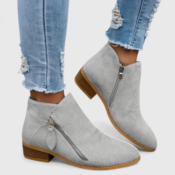 Women's Ankle Boots – Side Zip Low Block Heel Round Toe