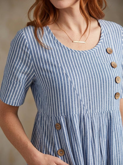 Alma Everyday Midi Dress Blue - Detail Close-up