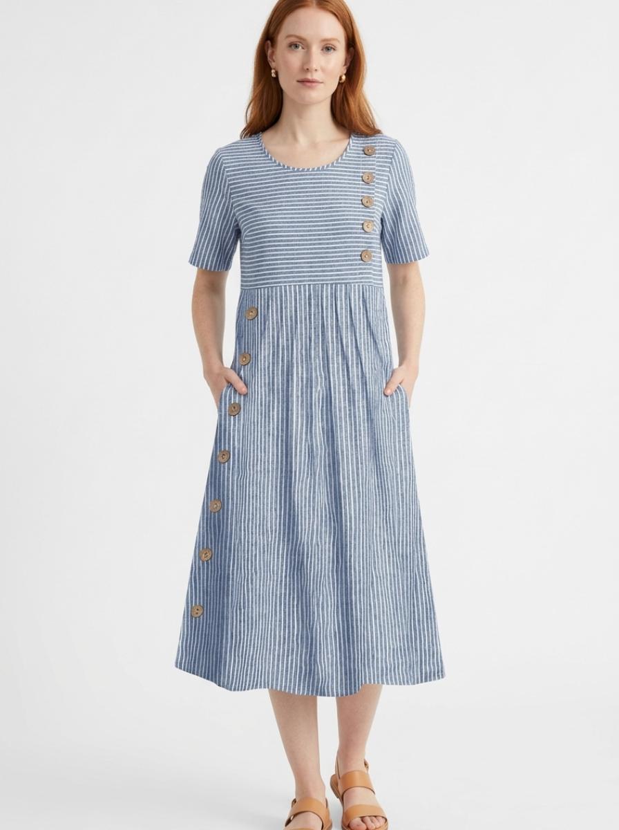 Alma Everyday Midi Dress Blue - Studio Clean