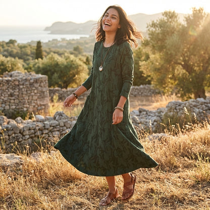 Sage Textured Midi Dress - Lifestyle