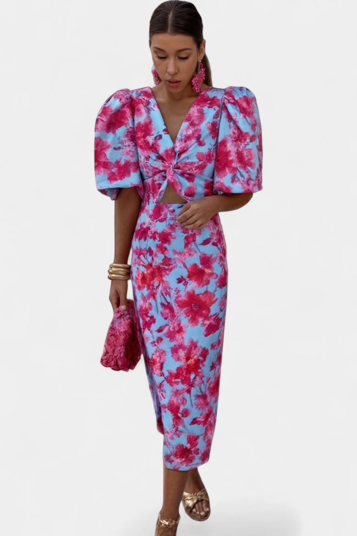 Mira Bold Print Dress | Puff Sleeves, Ruched Waist