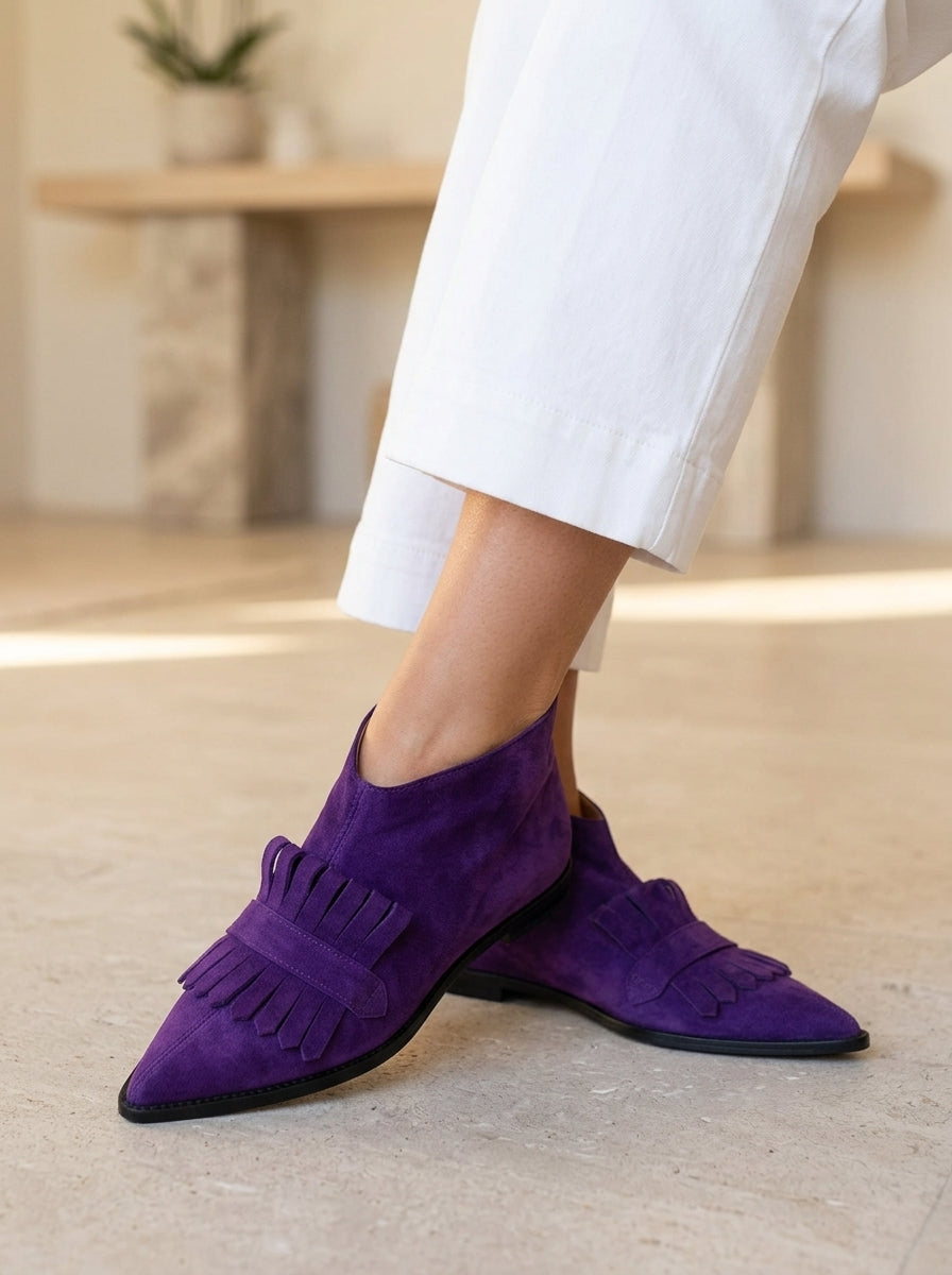 Women's Ankle Boots – Pointed Toe Slip-On Fringe Detail