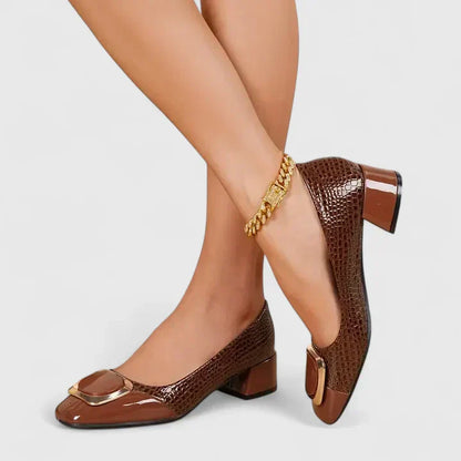 Women's Block Heel Loafers – Closed Toe Slip-On Hardware