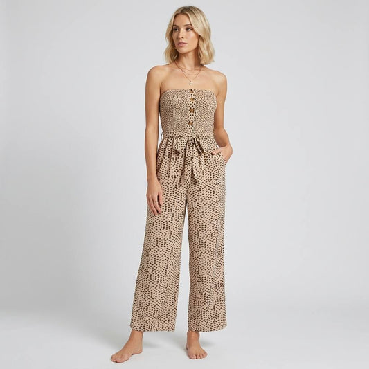Strapless wide-leg jumpsuit button detail apricot - Studio clean