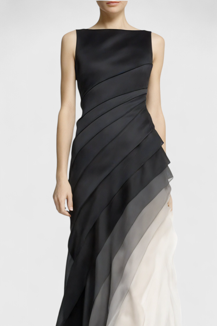 Ombre Layered Dress | Gradient Black to Ivory, Sleeveless