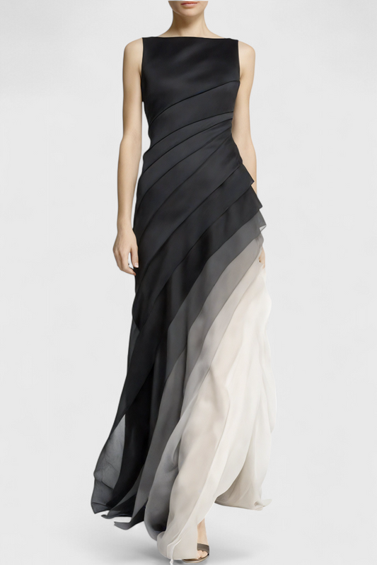 Ombre Layered Dress | Gradient Black to Ivory, Sleeveless