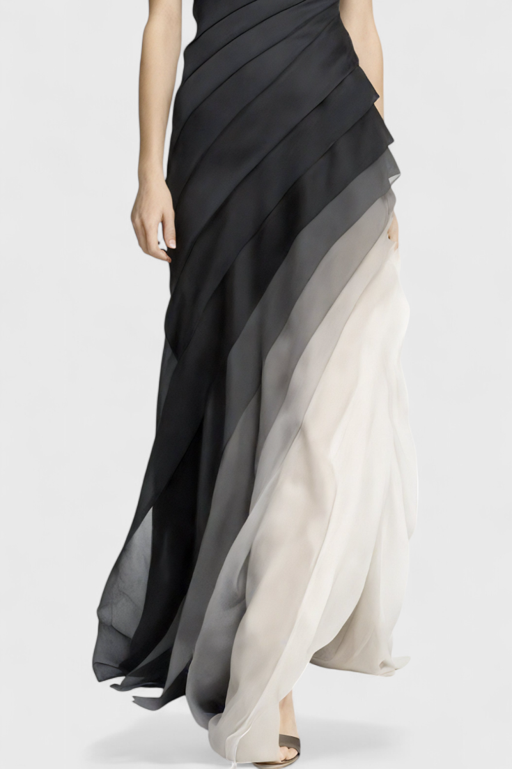 Ombre Layered Dress | Gradient Black to Ivory, Sleeveless
