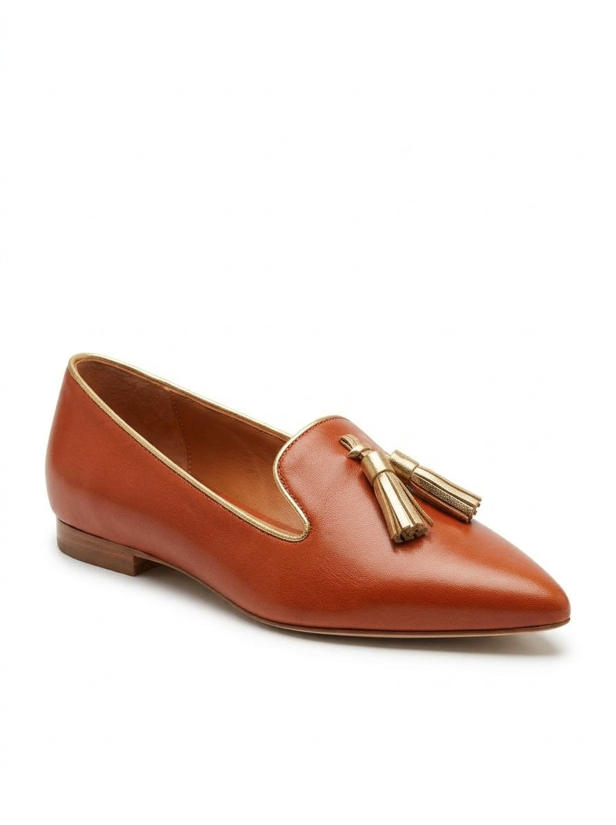 Women's Pointed Toe Tassel Loafers - Orange side
