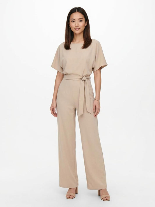 Elegant Wide Leg Jumpsuit Beige - Studio Clean